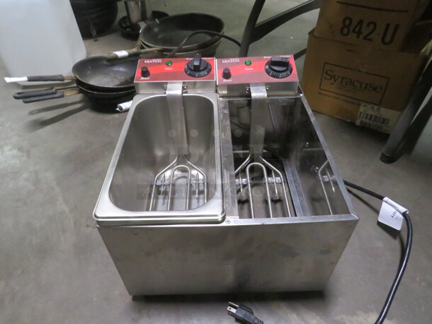 One Avantco Tabletop Double Fryer. Missing 1 Pan. Model# 177PC102. 120 Volt. 3000 Watt.  - Image 1 of 2