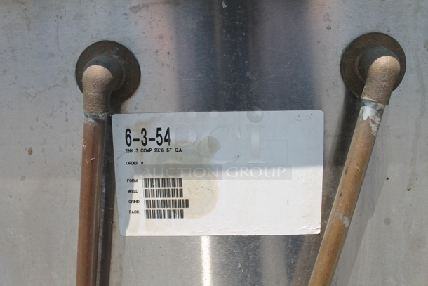 Advance Tabco 6-3-54 Commercial Stainless Steel 3 Bay Sink With Gooseneck Faucet And Pre-Rinse Faucet On Galvanized Legs. - Image 9 of 9