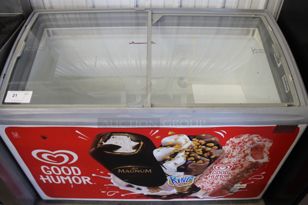 AHT RIO S 125 Metal Commercial Novelty Ice Cream Treat Chest Freezer Merchandiser w/ 2 Sliding Lids on Commercial Casters. 110-120 Volts, 1 Phase. Cannot Test Due To Missing Power Cord - Image 1 of 5