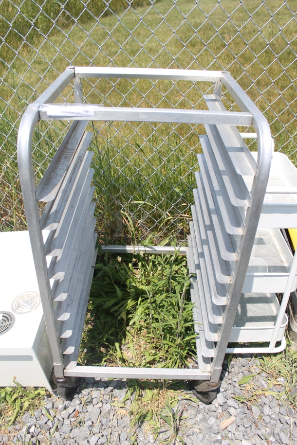 Commercial Stainless Steel Half Size Pan Rack On Commercial Casters.  - Image 1 of 5