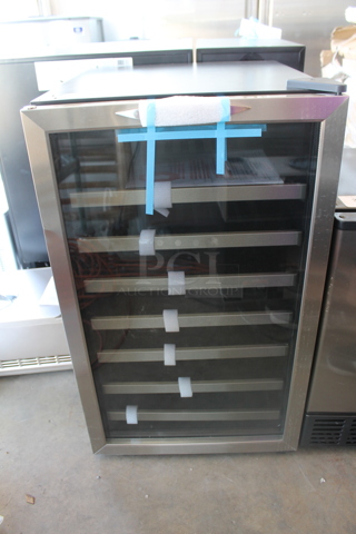 BRAND NEW SCRATCH AND DENT! Danby DWC458BLS Designer Series Metal Wine Cooler / Wine Cellar Merchandiser with 45 Bottle Capacity, 7 Slide-Out Wooden Racks, Blue LED Lighting and Tempered Glass Door. 115 Volts, 1 Phase. Tested and Working!
