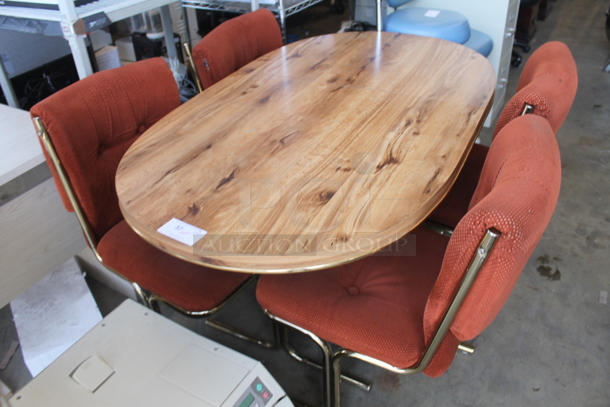 Wooden Dining Height Table w/ 4 Orange Dining Height Chairs on Metal Frame. 59x35x29, 18.5x22.5x33.5 - Image 2 of 5