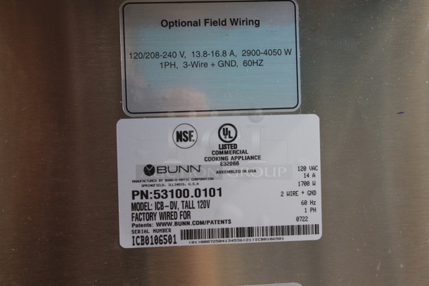 BRAND NEW SCRATCH AND DENT! 2022 Bunn ICB-DV Stainless Steel Commercial Iced Tea Machine w/ Brew Basket. 120 Volts, 1 Phase.  - Image 4 of 4