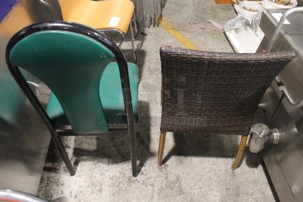 2 Various Dining Height Chairs; Brown Wicker Style and Green w/ Black Metal Frame. Includes 17x18x40. 2 Times Your Bid! - Image 5 of 6