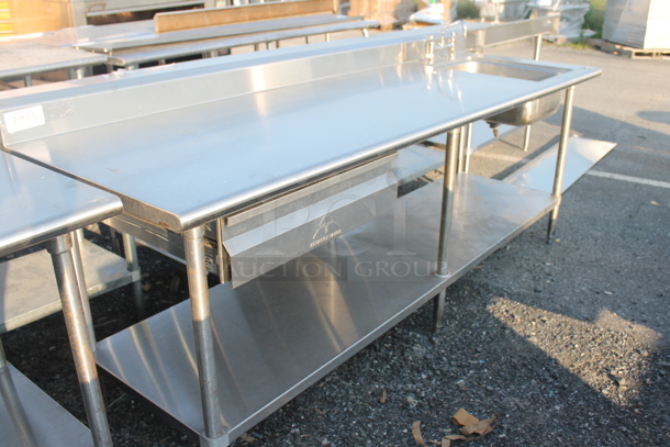 Advance Tabco Stainless Steel Commercial Table w/ Back Splash, Sink Basin, Handles and Under Shelf. - Image 2 of 6