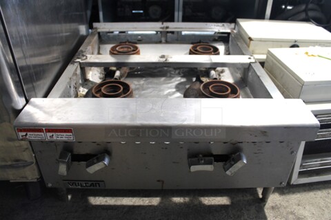 Vulcan VCRH24-1 Stainless Steel Commercial Countertop Natural Gas Powered 4 Burner Range. Missing Burner Covers and Grates. 100,000 BTU.