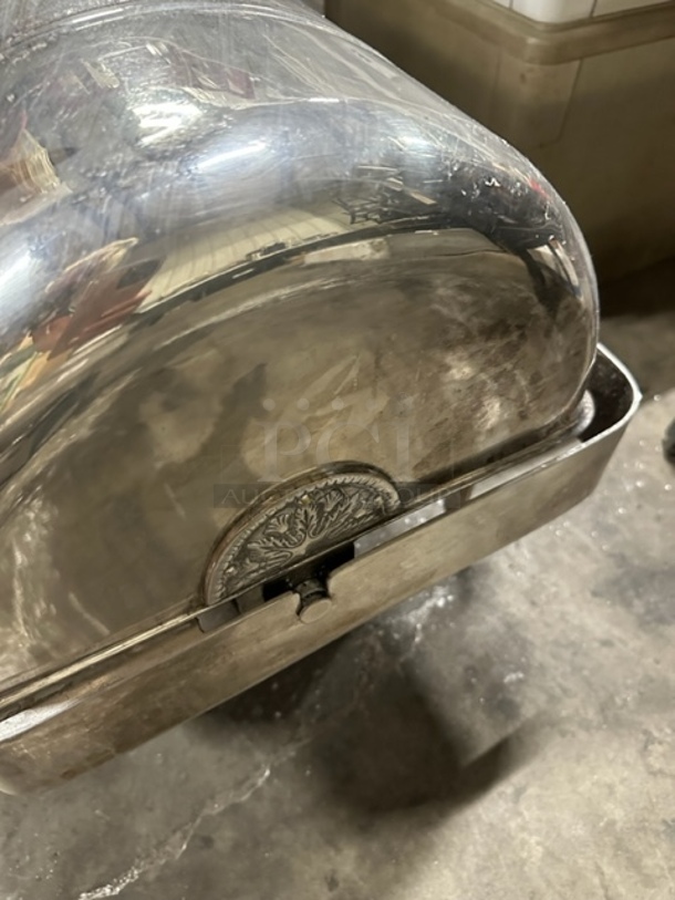 One BEAUTIFUL HEAVY Roll Top Silver Plated Full Size Chafer With Lions Head Legs. - Image 3 of 3