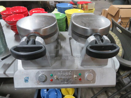 One Waring Commercial Dual Belgian Waffle Maker. #WW250X. 120 Volt. 2400 Watt. 21X17X9.5. $915.00.