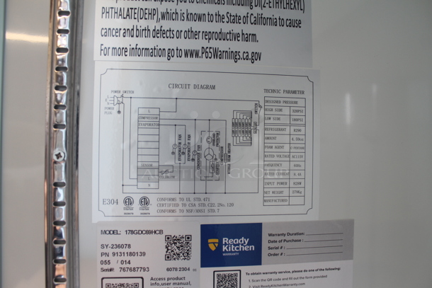 BRAND NEW SCRATCH AND DENT! 2023 Avantco 178GDC69HCB 78 1/4" Black Metal Commercial 3 Door Cooler Merchandiser with LED Lighting and Poly Coated Racks. 115 Volts, 1 Phase. Tested and Powers On But Does Not Get Cold - Image 8 of 8