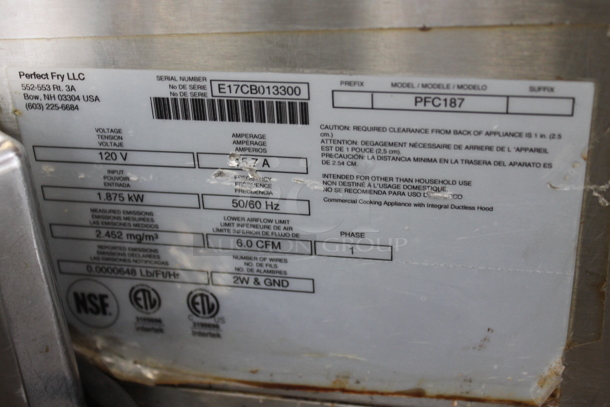 2017 Perfect Fry PFC187 Stainless Steel Commercial Countertop Electric Powered Ventless Fryer. 120 Volts, 1 Phase.  - Image 5 of 5