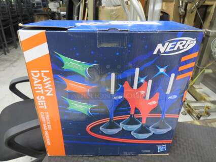 One NEW Hasbro Nerf Lawn Dart Set In A Carry Case.