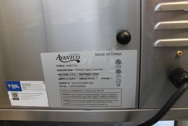 BRAND NEW SCRATCH AND DENT! Avantco 184BT18A Stainless Steel Commercial Countertop Contact Bun Toaster. 120 Volts, 1 Phase. Tested and Working! - Image 5 of 5