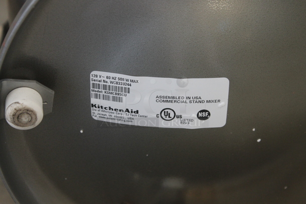 KitchenAid KSMC895CU Metal Commercial Countertop 8 Quart Planetary Dough Mixer w/ Stainless Steel Mixing Bowl, Bowl Guard, Whisk, Paddle and Dough Hook Attachments. 120 Volts, 1 Phase. Tested and Working! - Image 5 of 7
