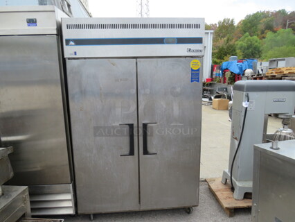One Everest 2 Door Freezer With 2 Racks On Casters. Model# ESF2. 115 Volt. 49X32X79