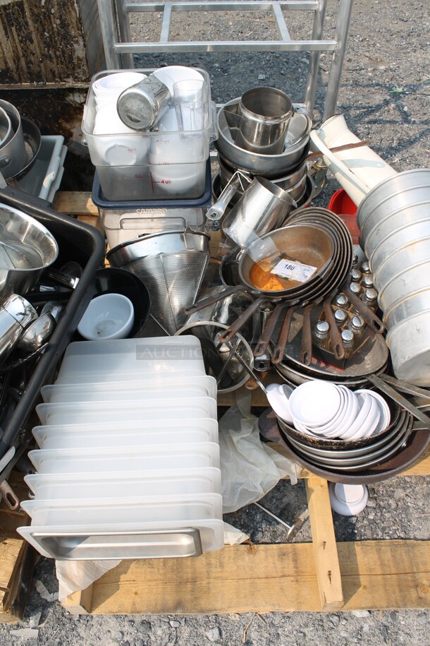 ALL ONE MONEY! Lot of Frying Pans, Drop-In Bins, Cake Pans, Salt And Pepper Shakers, Small White Bowls, Whisks, Tongs, AND MORE!  - Image 2 of 6