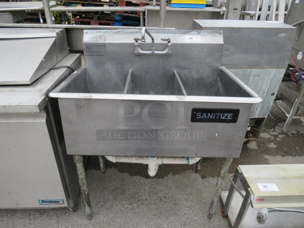 One Eagle 3 Compartment Stainless Steel Sink With Faucet. 38.5X27X42