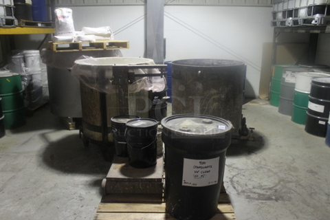 ALL ONE MONEY! MEGA LOT of Various Items Including Metal Tank, Poly Buckets and Metal Tins . BUYER MUST REMOVE.