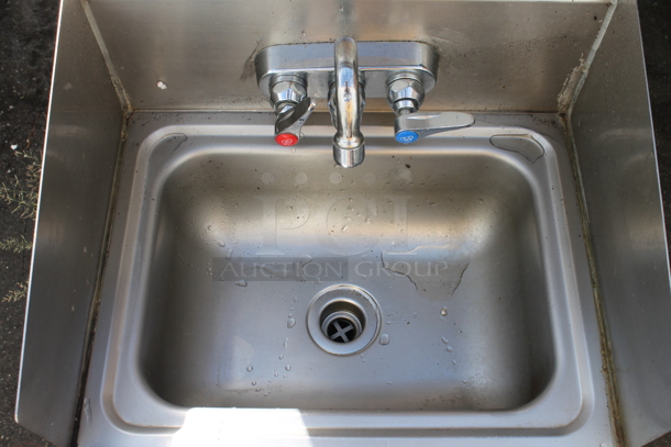 Stainless Steel Commercial Single Bay Wall Mount Sink w/ Side Splash Guards, Faucet and Handles. - Image 3 of 3