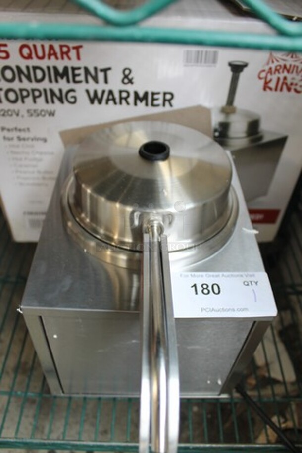 BRAND NEW SCRATCH AND DENT! Carnival King 382HSPW35 Stainless Steel Electric Countertop 3.5 Quart Condiment And Topping Warmer With Pump. 120V. Tested And Working! - Image 4 of 8