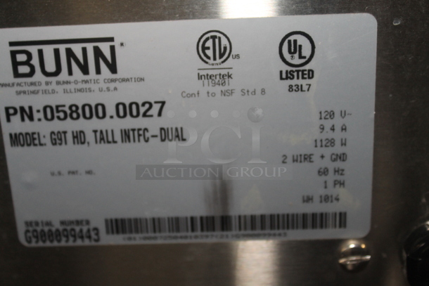 2014 Bunn G9T HD Stainless Steel Commercial Countertop Coffee Bean Grinder. 120 Volts, 1 Phase. Cannot Test Due To Missing Power Button - Image 4 of 4