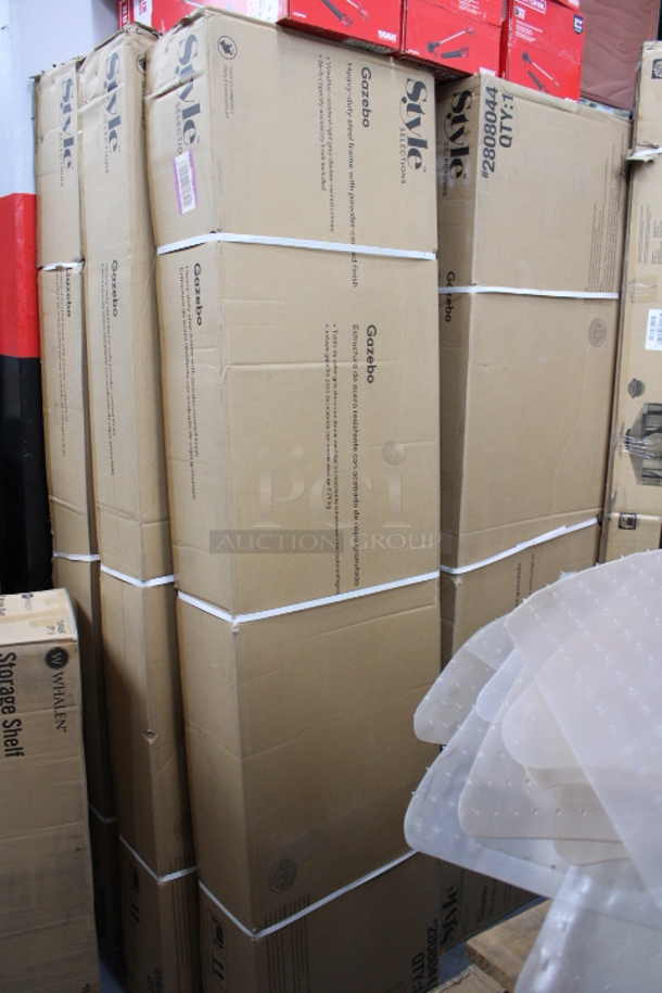 PERFECT! Style Selections 10.83-ft x 10.83-ft Dark Brown Frame, Light Grey Fabric Metal Square Semi-permanent Gazebo - Image 1 of 1