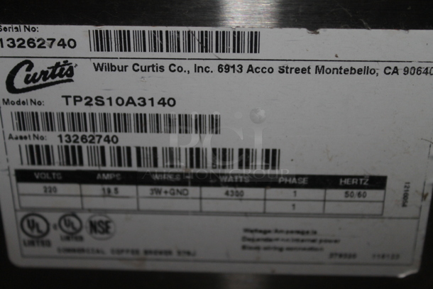 Curtis TP2S10A3140 Stainless Steel Commercial Coffee Machine w/ Hot Water Dispenser. 220 Volts, 1 Phase.  - Image 5 of 5
