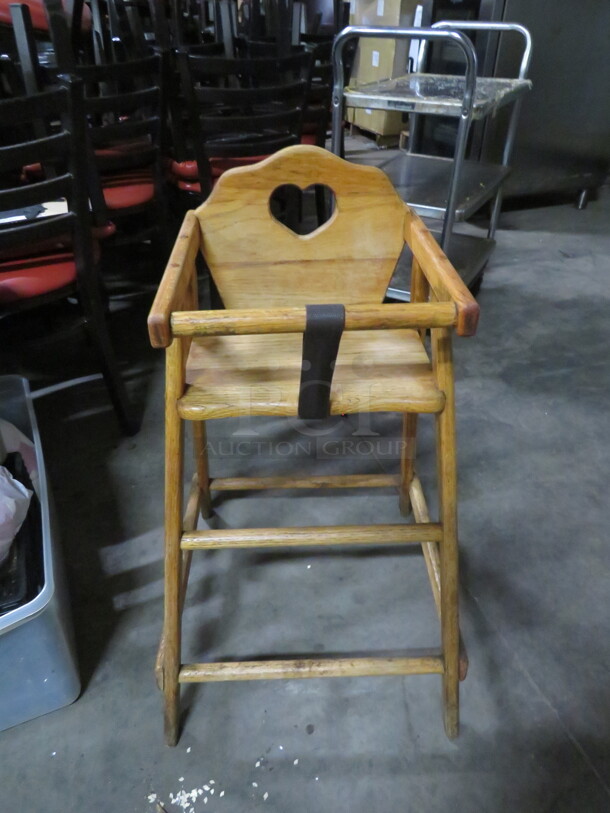 One Wooden High Chair With Safety Straps. - Image 1 of 1