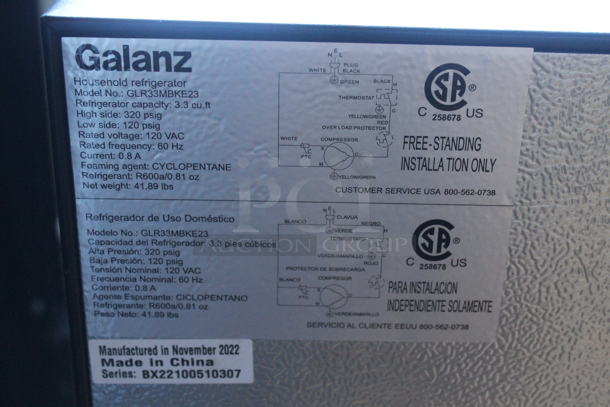 Galanz GLR33MBKE23 Metal Mini Cooler. 115 Volts, 1 Phase. Tested and Working! - Image 5 of 5