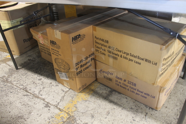 ALL ONE MONEY! MOST NEW IN BOX Lot of 8" Round Pans, Aluminum Pans, Receipt Paper, Lids, Seasoning Containers, Fluorescent Lighting, Halogene Bulb, 500 Count 9" Round Pans, 100 Count Large Salad Bowls/Lids AND MORE!  - Image 6 of 12