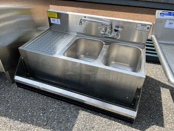 Krowne Stainless Steel Commercial 2 Bay Back Bar Sink w/ Left Side Drainboards, Faucet, Handles and Speedwell. 36x24x19. Bays 10x14x9. Drainboard 12x16x1 - Image 2 of 4