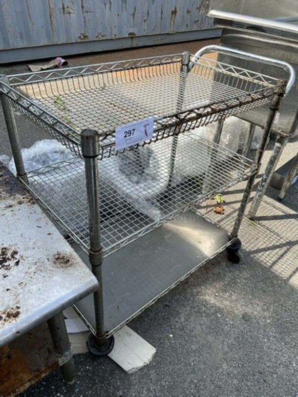 Chrome Finish 3 Tier Cart w/ Push Handle on Commercial Casters. 34x18x33 - Image 3 of 3