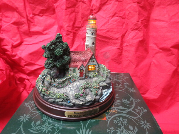 One NEW Thomas Kincade BEACON OF HOPE Lighted Lighthouse. Complete With Certificate Of Authenticity.