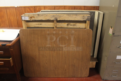 ALL ONE MONEY! Lot of 2 Pallets and Wood Pattern Tabletop. BUYER MUST REMOVE.