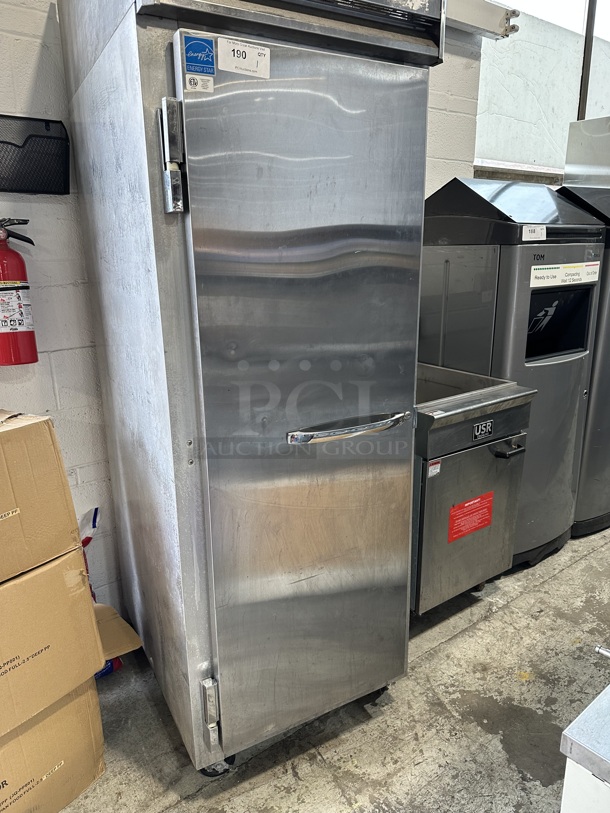 Continental 1F Stainless Steel Commercial Single Door Reach In Freezer w/ Poly Coated Racks on Commercial Casters. 115 Volts, 1 Phase. Tested and Powers On But Does Not Get Cold - Image 6 of 7