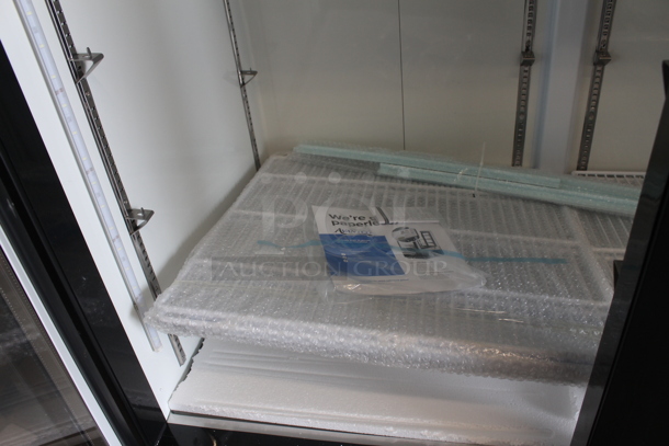 BRAND NEW SCRATCH AND DENT! 2023 Avantco 178GDC49HCB Black Metal Commercial 2 Door Cooler Merchandiser w/ LED Lighting and Poly Coated Racks. 115 Volts, 1 Phase. Tested and Working! - Image 9 of 12