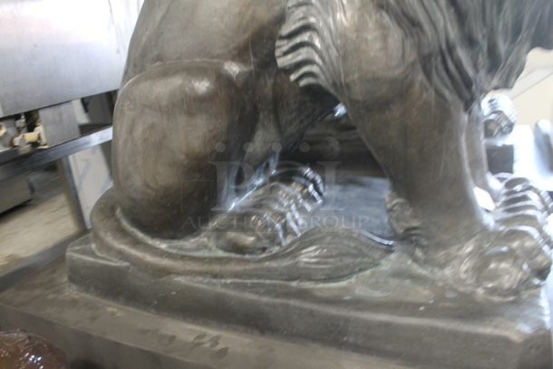 2 MAGNIFICENT Bronze Lion Statues w/ Cast Iron Glyphs Signed by A. Barye 1832. Listing Includes a Picture w/ a 5'8" Tall Human For Size Reference. 2 Times Your Bid! - Image 10 of 12