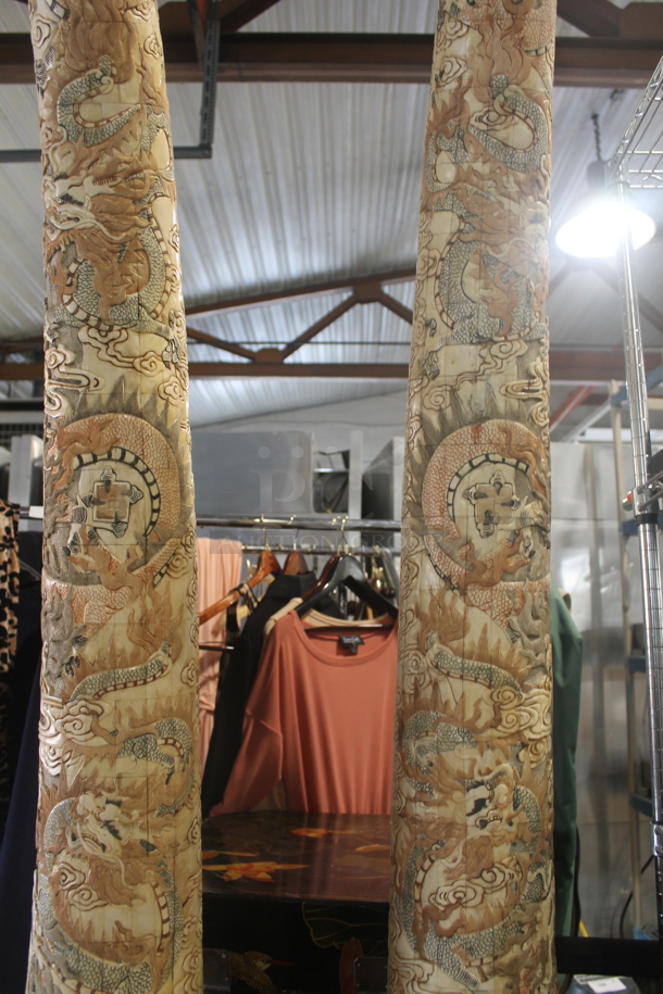 2 HAND CARVED Bone Mastadon Tusk Shaped Statues. 2 Times Your Bid! - Image 5 of 7