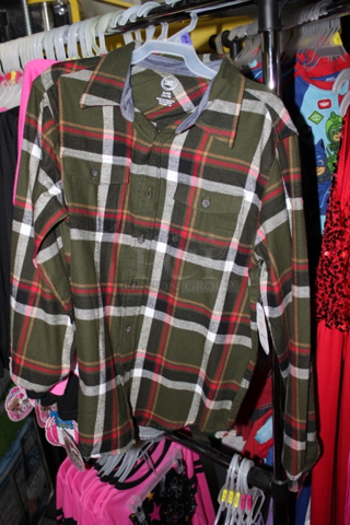 ALL FOR ONE! Rack of Children's Clothes. Various Sizes. Includes Rack. Flannel 3,  Blue Athletic Pants	3, Batman PJs 2,  Paw Patrol Pajamas  4, Spiderman Pajamas  8,  Cookie Monster Pajamas 10,  Wonder Nation Red Dress 3, Minnie Mouse  8, Wonder Nation Green Dress 1, Wonder Nation Pink Dress  5, Black Vest Outfit 2,  Black Sweater 1, Various 31