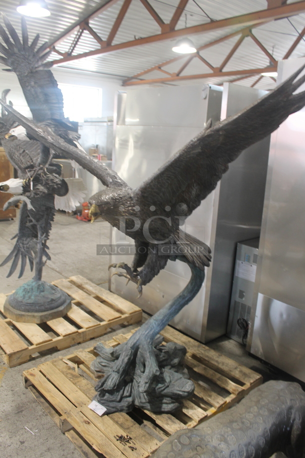 BEAUTIFUL Cast Bronze Eagle on Branch Statue. Listing Includes a Picture w/ a 5'8" Tall Human For Size Reference. - Image 3 of 6