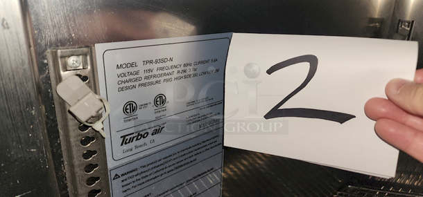 Still Under Warranty!! Turbo Air TPR-93SD-N 93" Super Deluxe Pizza Prep Table w/ Refrigerated Base. On Commercial Casters. R-290 Hydrocarbon Refrigerant. 115V 93-3/8"x32-1/4"x 36" LIKE NEW! In Perfect Working Order! Includes Receipts and Paper Work. 
*Located In Bakersfield, CA.*
*Shipping Available*  - Image 2 of 4