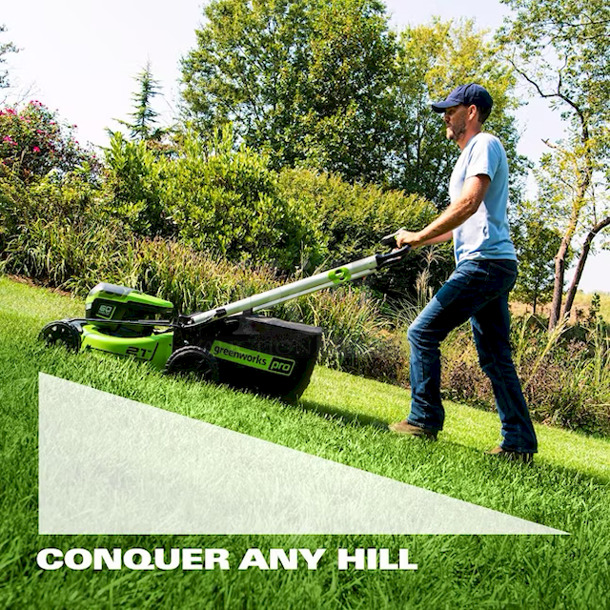 Greenworks Pro 60V 21" Cordless Self-Propelled Lawn Mower w/ 4-in-1 Mowing Capability & Dual-Port Automatic Battery Switchover. Includes Battery & Charger. 
 - Image 7 of 11