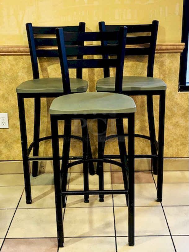 PRISTINE CONDITION! Pair of Plymold Quest Ladderback Steel Barstools with Composite Seat.

Overall Product Height	43"
Overall Product Depth	18"
Overall Product Width	16.25"
Seat Height	30"
Seat Depth	15.75"
Seat Width	16.375"

3x Your Bid - Image 2 of 6