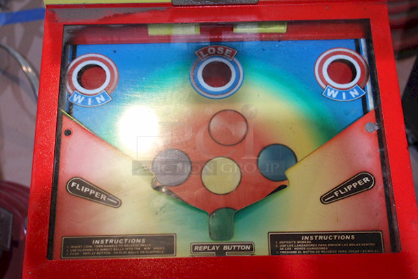 EXCITING! Impulse Industries Play More Win More Gumball Machine, High Quality Pinball Style Gumball Vending Machine. Accepts Quarters, .50¢ To Play. On Heavy Duty Commercial Casters, Holds Up To $400.00 In Quarters. Capable Of Vending Gumballs, Bouncy Balls, Or Jawbreakers. Currently Filled With Bouncy Balls. 54" H x 18" W x 24" D 
 - Image 5 of 10