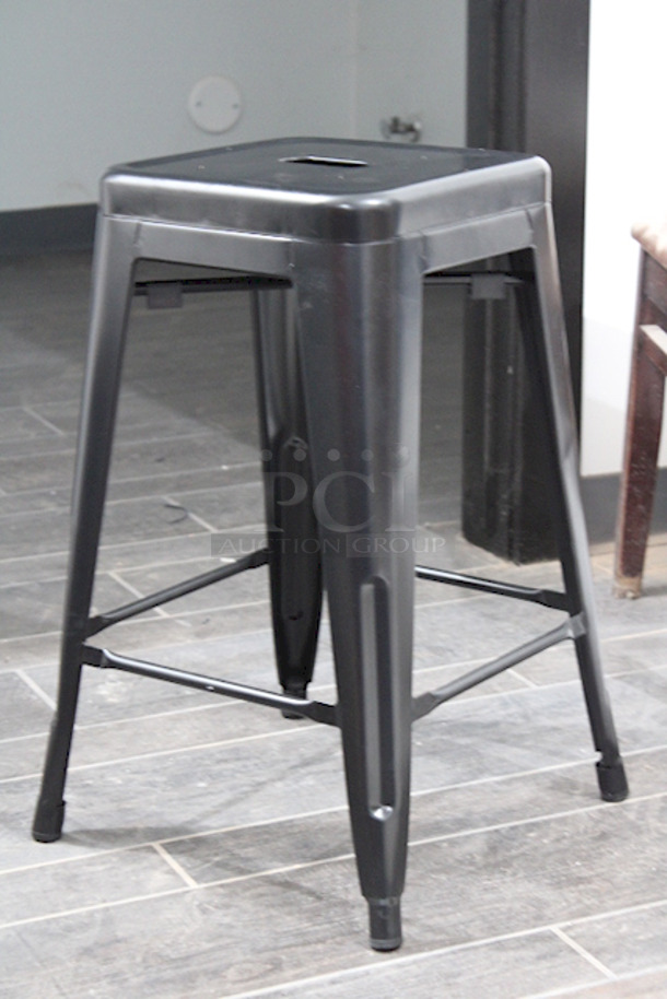 SWEET! Set Of (5) FDW Metal TBS-424-Black Bar Stools , Counter Height, Stackable, Indoor Outdoor 16-1/2x16-1/2x24. 7x Your Bid - Image 1 of 3