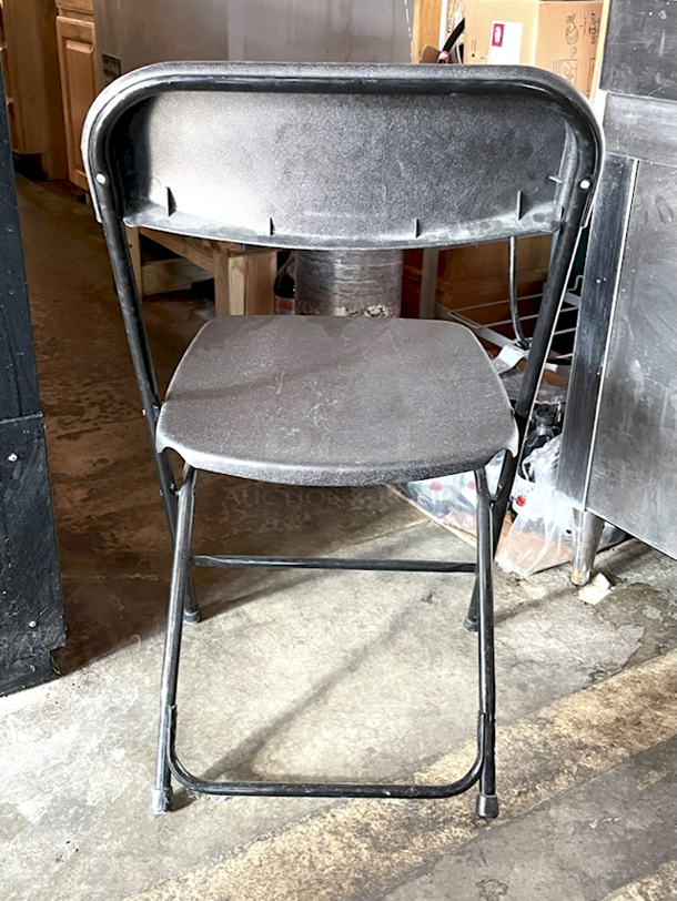 FAT STACK! U-line H-8200BL Plastic Event Chairs, Indoor/Outdoor. Designed For Easy Stacking/Nesting. Seat Dimensions:16x16" Seat Height: 18", Overall: 17 3/4 x 19 1/2 x 31 3/4", Folded: 17 3/4 x 2 x 38 1/4". 9x Your Bid - Image 4 of 5