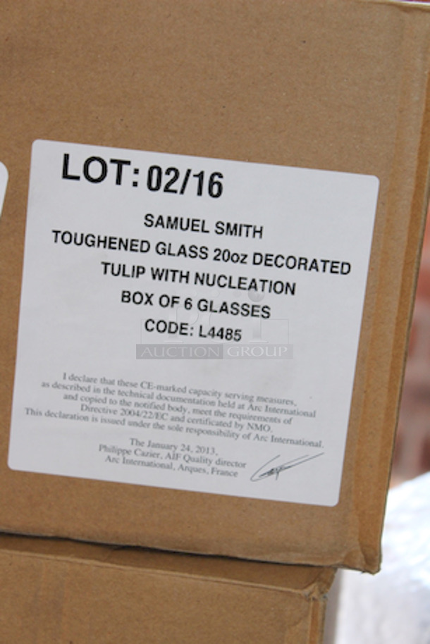 IMPERIAL PINTS! Arcoroc Samuel Smith Toughened Glass, 20oz, Decorated Tulip With Nucleation 
6x Your Bid - Image 3 of 4