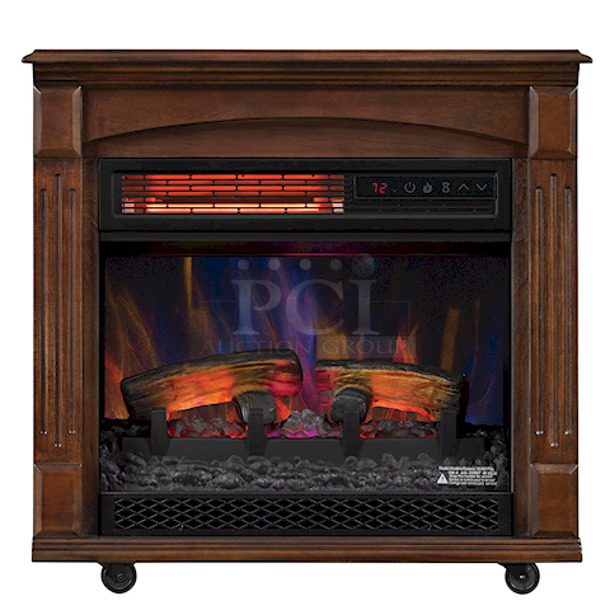 ChimneyFree® Rolling Mantel with 3D Infrared Quartz Electric Fireplace, Remote Controlled, Caramel Birch - Image 3 of 5