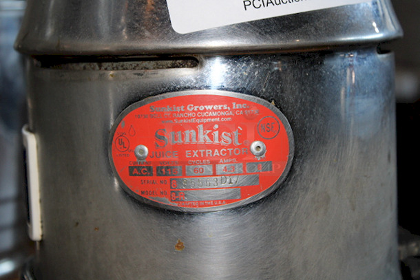 CLASSIC MODEL! Sunkist Model 8-R Commercial Juice Extractor. 115V, 4.3amp. SN: 885563D17 - Image 7 of 7