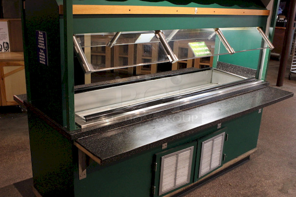 OUTSTANDING! Produce/Salad Bar With Drop In Cold-Well, Light, Counter and Glass Sneeze Guard, Solid Wood Frame With Canopy. In perfect working order.
89-1/2x53x93-1/2
 - Image 6 of 12