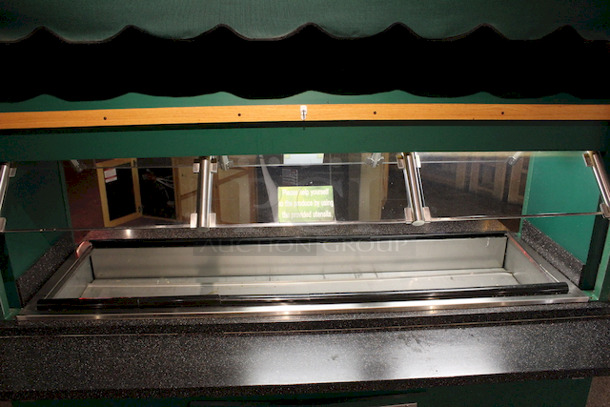 OUTSTANDING! Produce/Salad Bar With Drop In Cold-Well, Light, Counter and Glass Sneeze Guard, Solid Wood Frame With Canopy. In perfect working order.
89-1/2x53x93-1/2
 - Image 7 of 12
